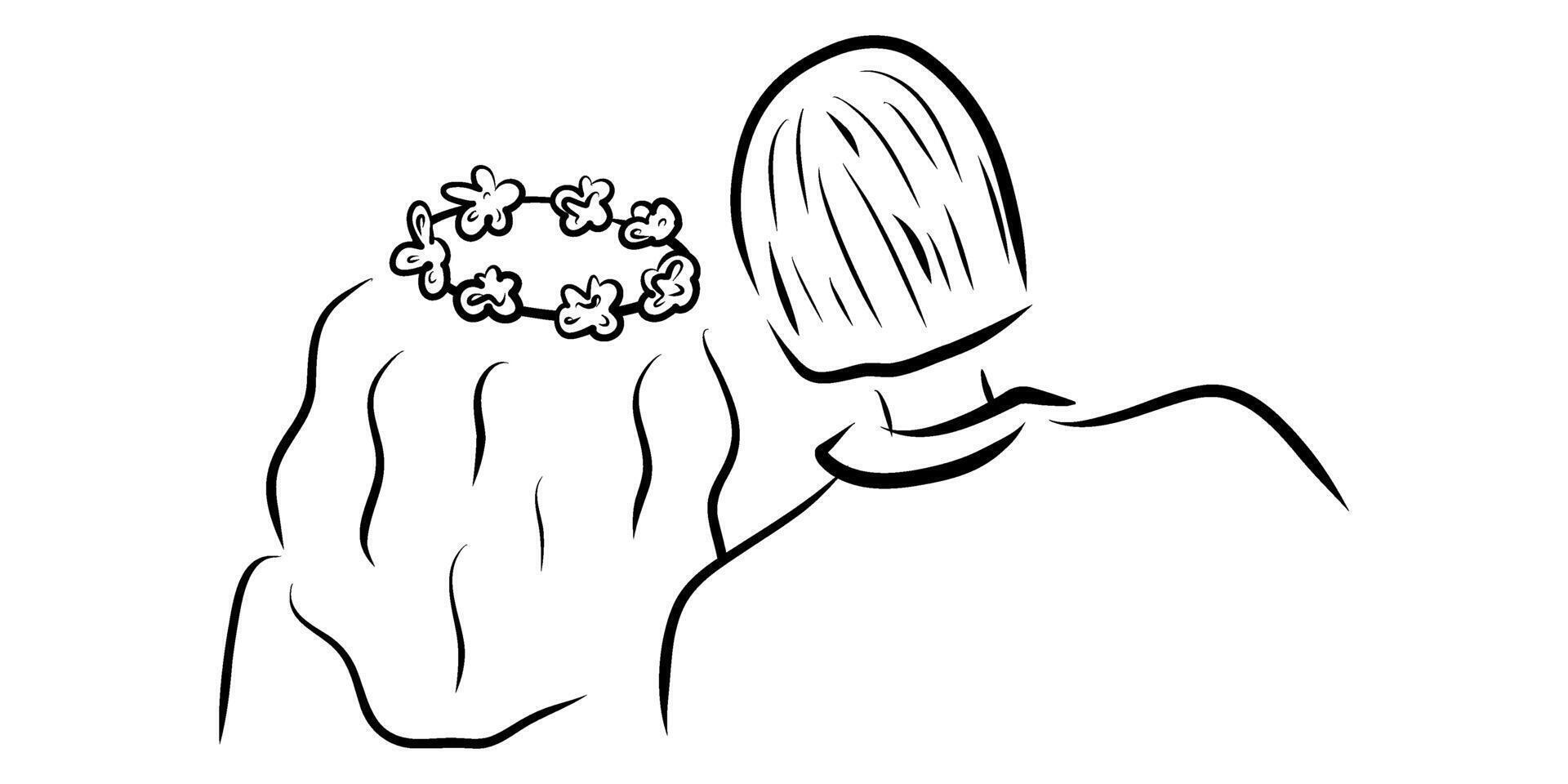 Romantic couple view from behind, doodle, romantic illustration vector