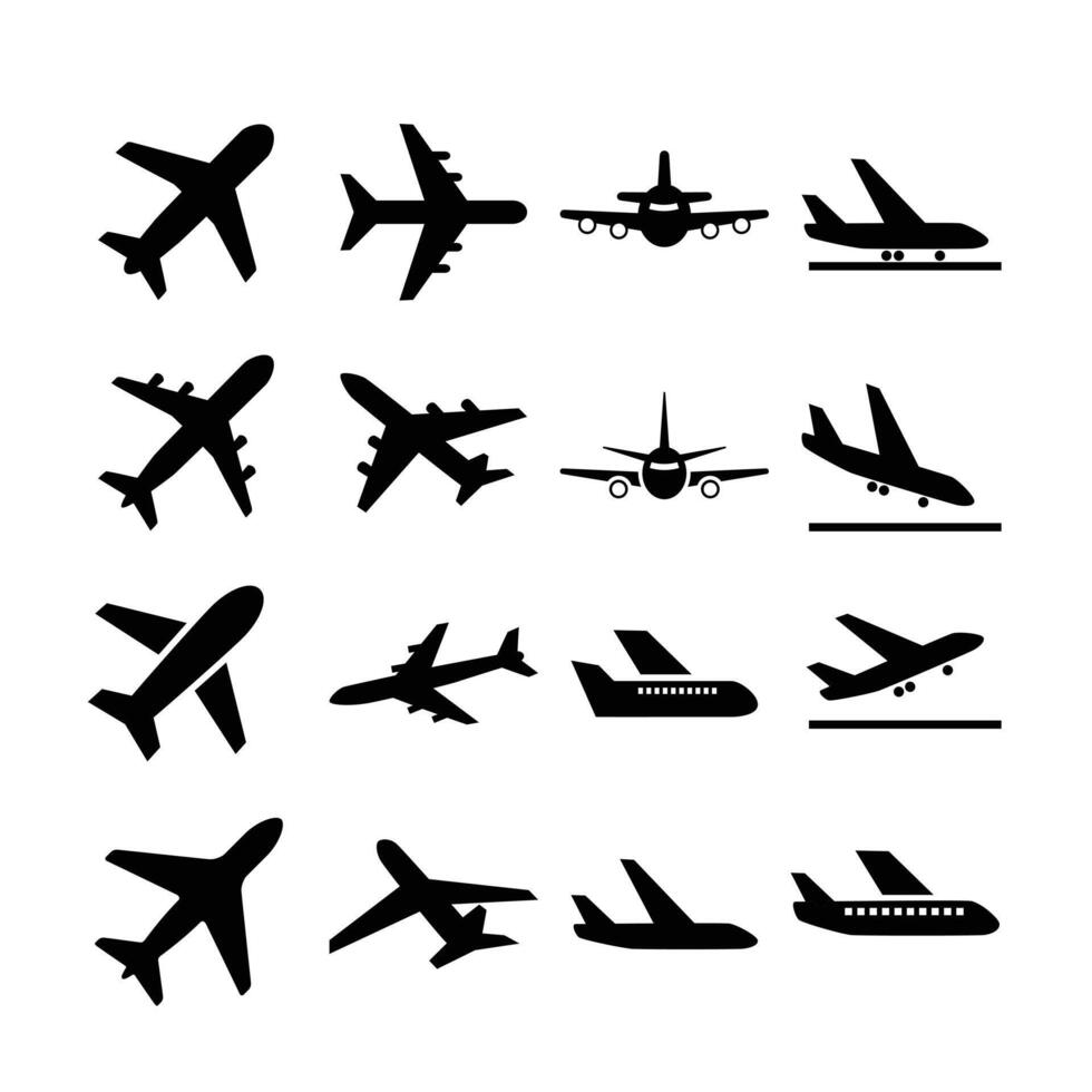 Airplane icon set. Aircraft, plane, flight, airline, aeroplane symbol on white background. vector