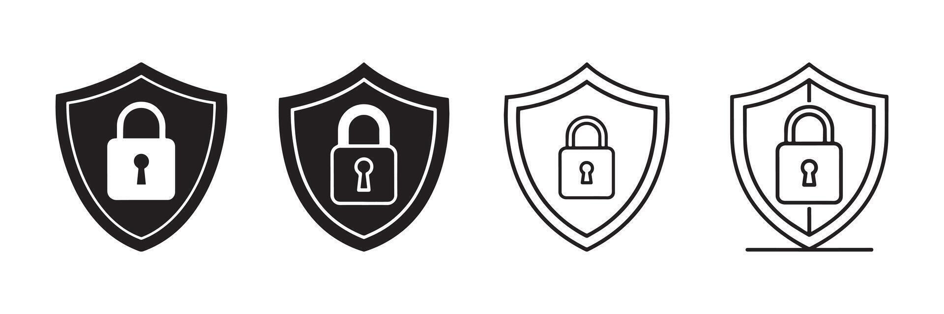 Shield Lock Security Icon Set for Data Protection and Cyber Safety vector