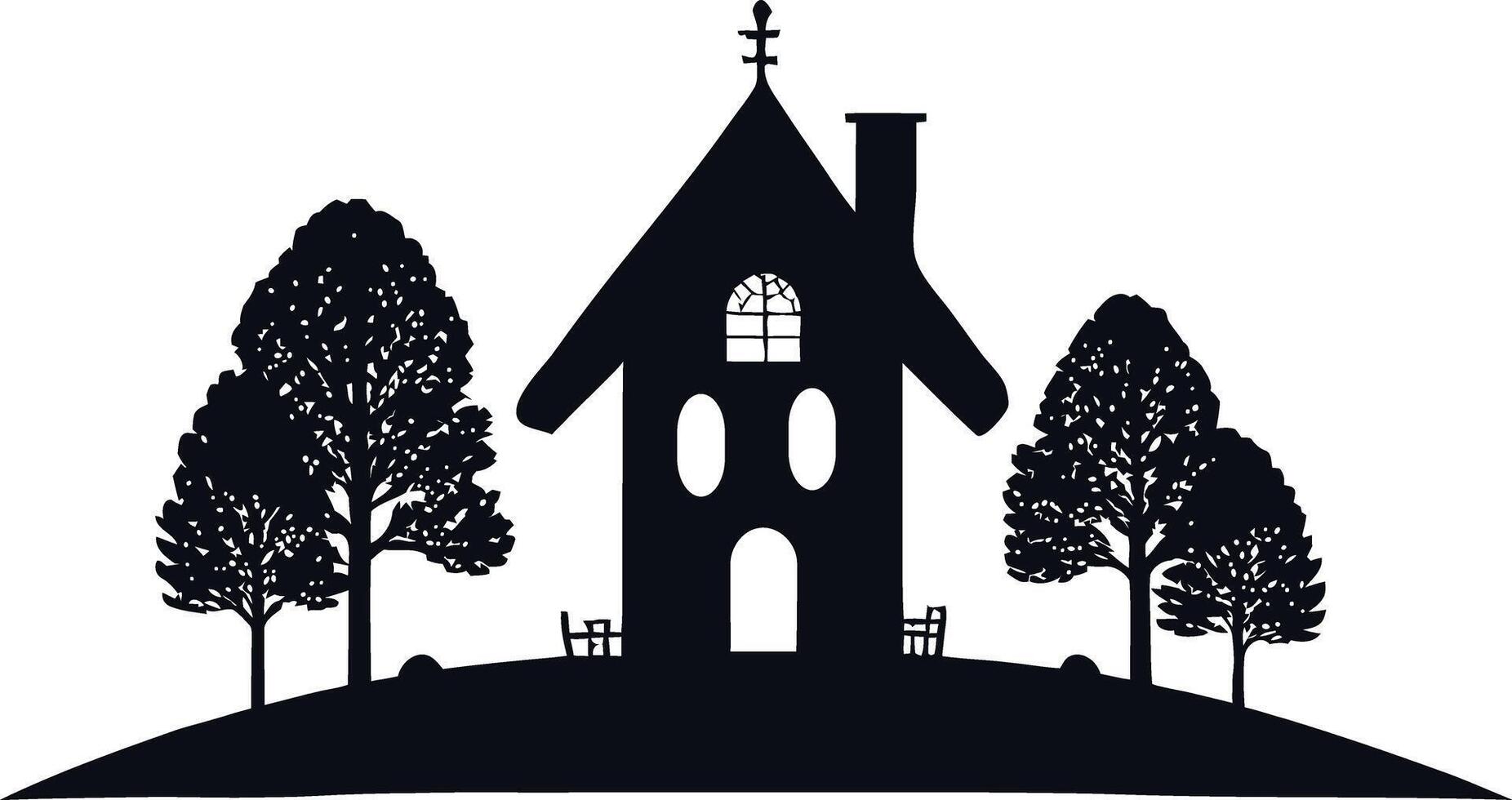 Dreamy Gothic Home with Trees Stunning Design vector