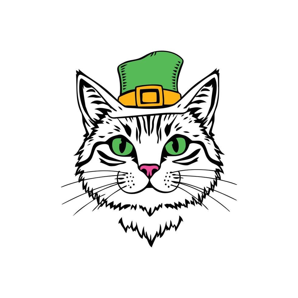 St. Patrick's Day Cat with Leprechaun Hat Design for Greeting Cards vector