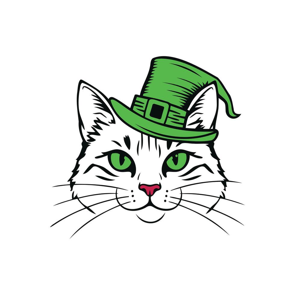 Cat Wearing a Green Leprechaun Hat Illustration for St. Patrick's Day vector
