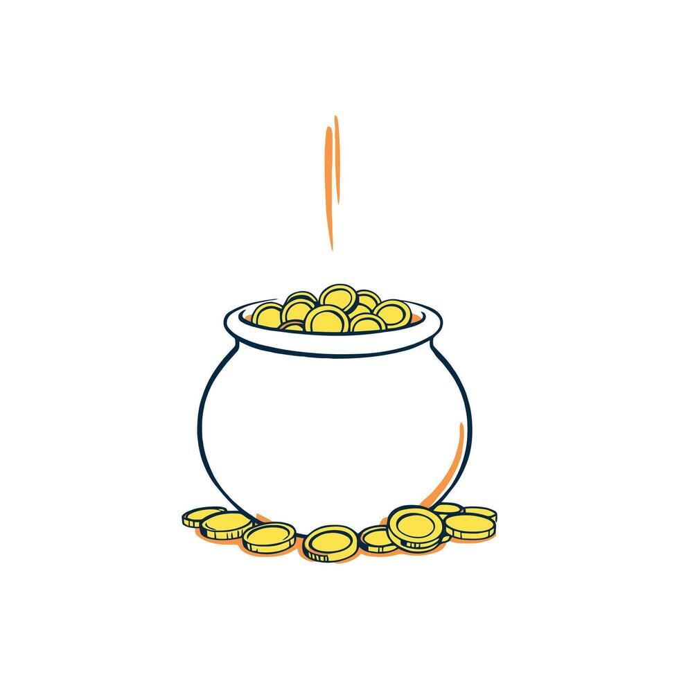 Lucky Pot of Gold with Shining Coins for St Patricks Day vector
