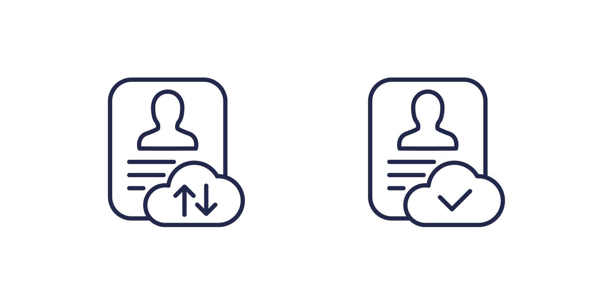 account backup line icons, personal data in the cloud vector