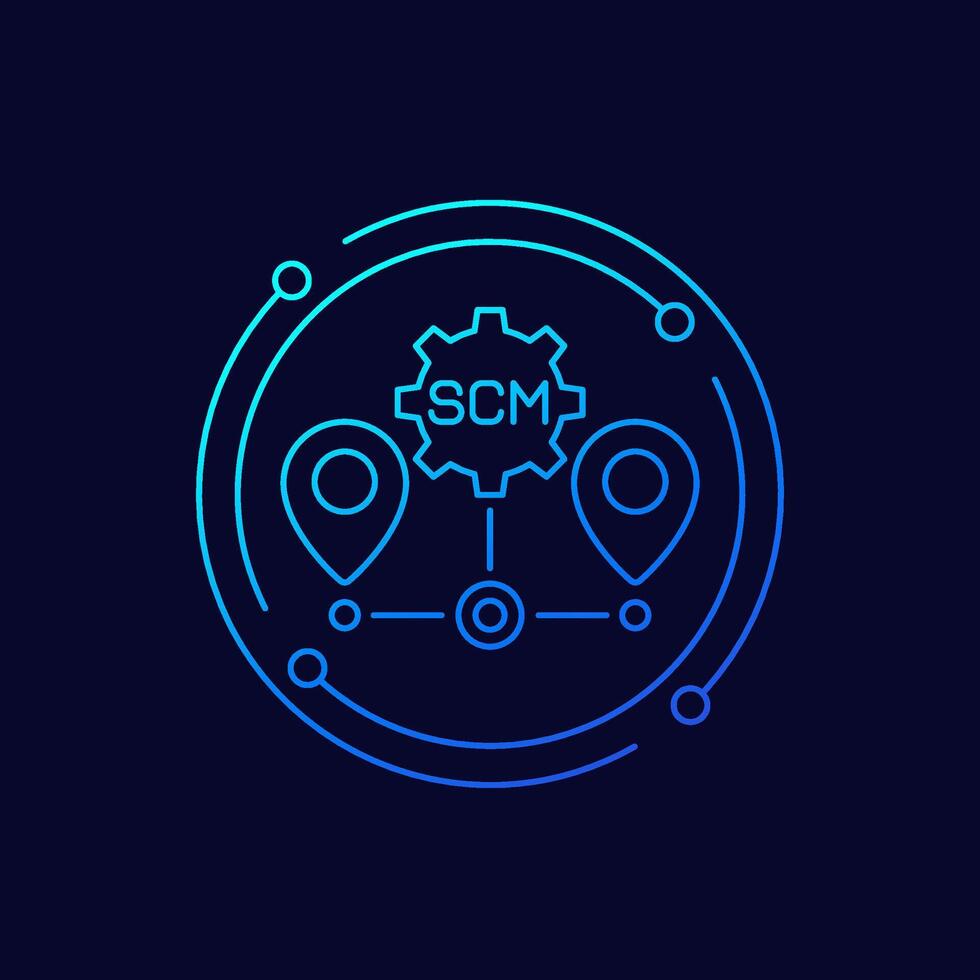 SCM icon in linear design, Supply chain management vector