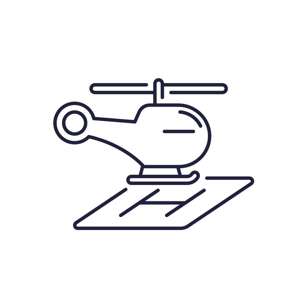 helipad line icon with a helicopter vector