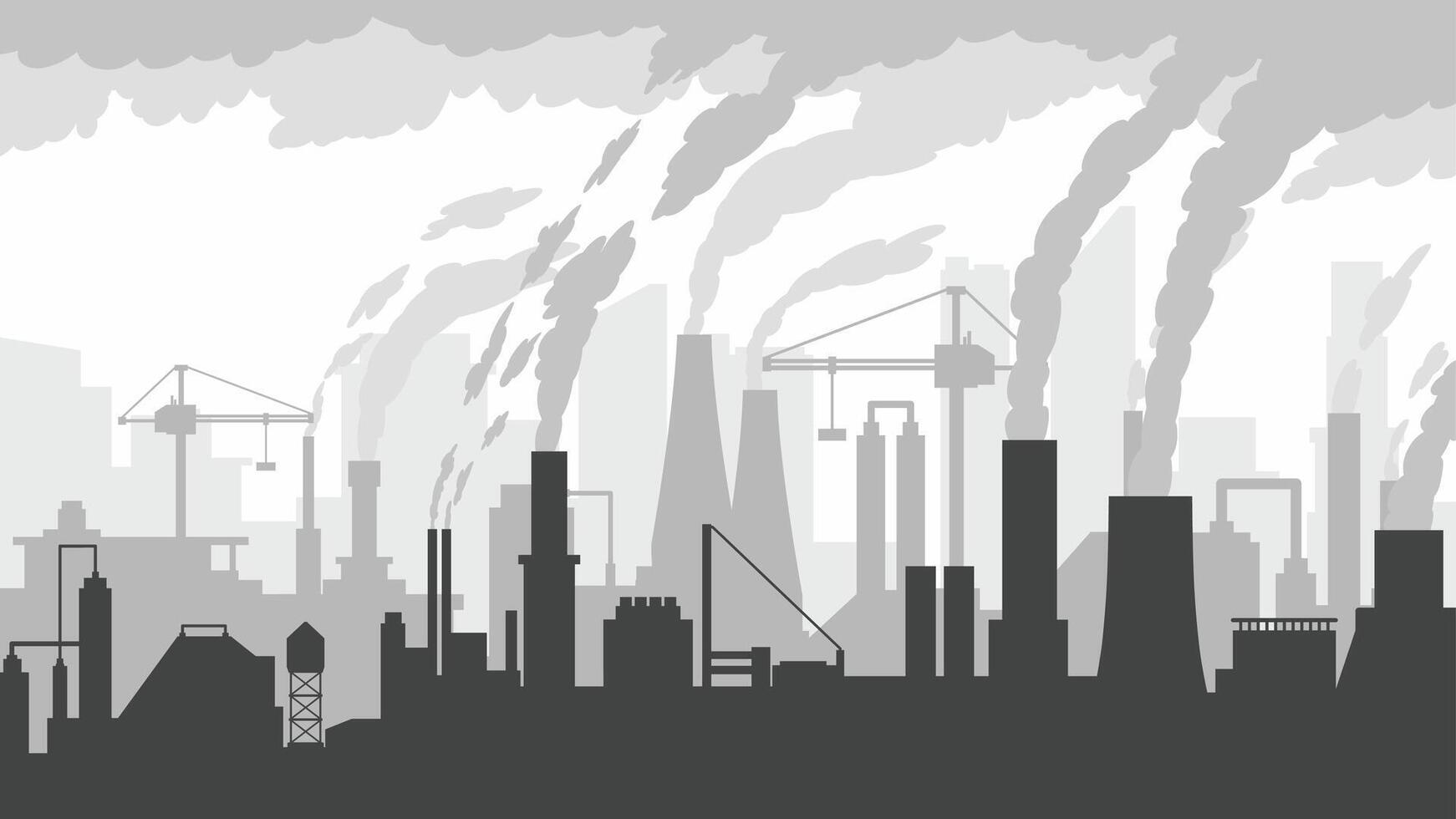 Illustration of air pollution from industrial smoke. Illustration of pollution issue caused by factory chimneys. Smog of air pollution from industrial factory in the cityscape area vector