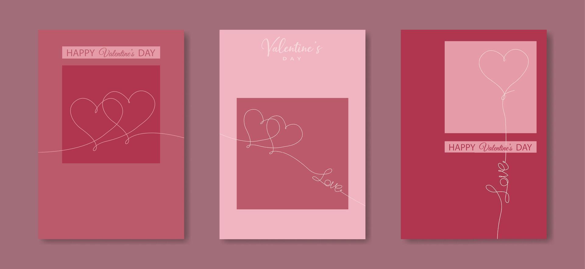 Happy Valentines day set greeting card. Creative Banners Design. Love text and heart symbols, line art hand drawn style vector