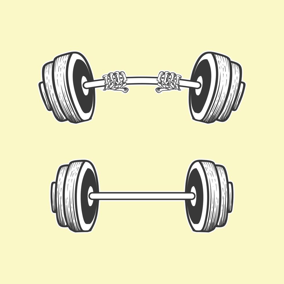 Gym Barbell with skeleton hand black and white design vector