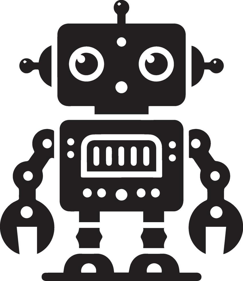 stylized robot in a solid black silhouette child like and friendly vector