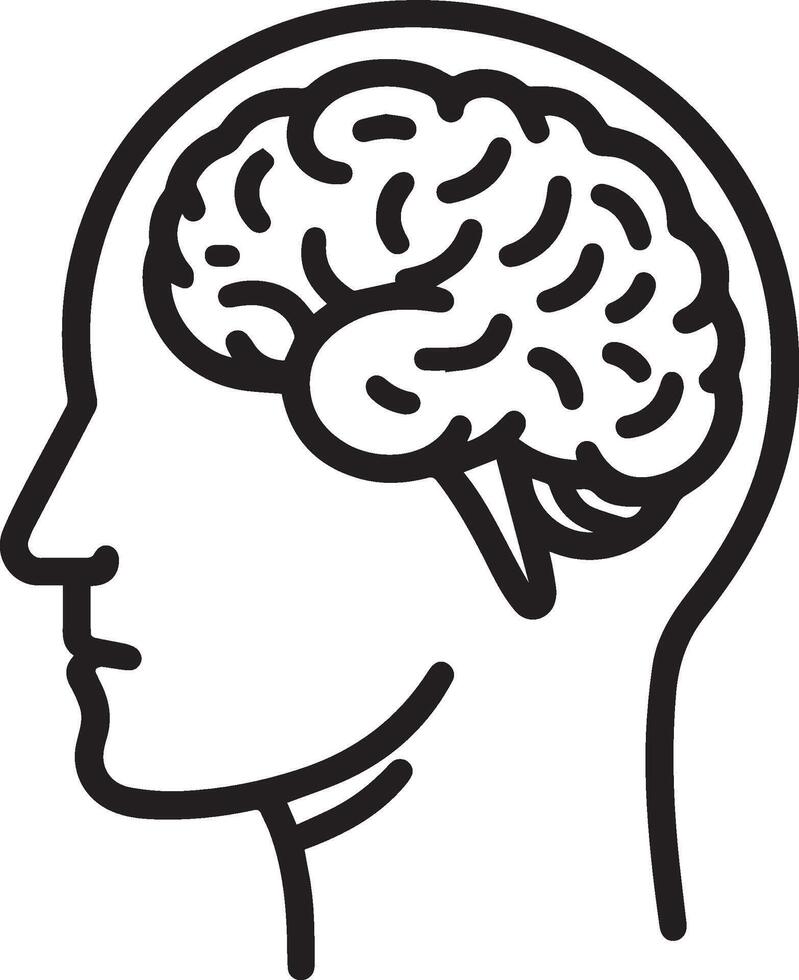 line drawing of a human head. The head is facing towards the left side of the image and the brain vector