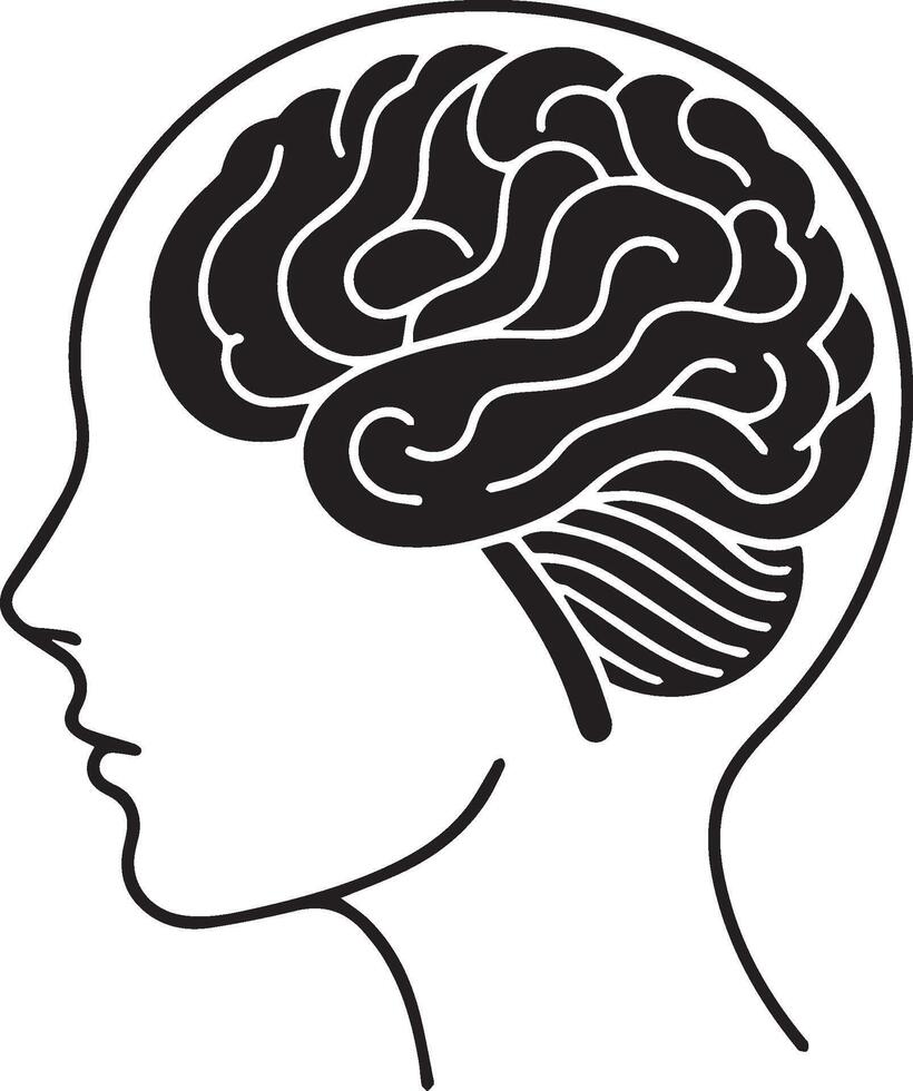 a line drawing of a human head with brain vector