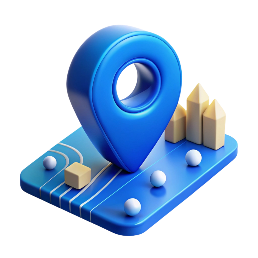 A stylized three dimensional representation of a location pin. png