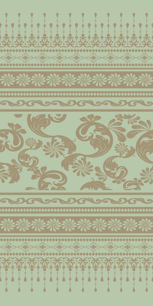 Luxury Vintage Fancy Paisley Florals Seamless Pattern embroidery print striped. Elaborate Border Scroll ornament design for wrapping, silk, scarf, background, textile, carpet, rug, texture, hand drawn vector