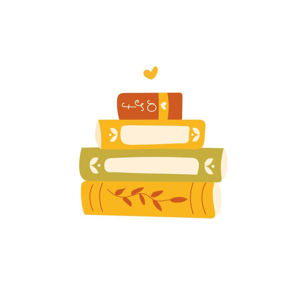 Cute stack of books isolated on white background. Hand drawn flat cartoon style. Reading concept. World book day vector