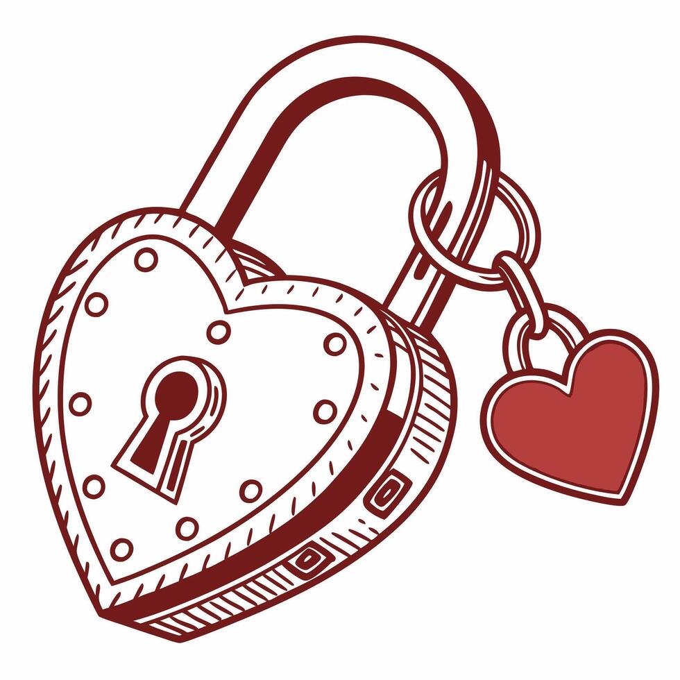 Padlock in the shape of a heart on a white background. Heart shaped padlock for Valentine's Day. Valentine's Day template for romantic design, Valentine's Day card vector