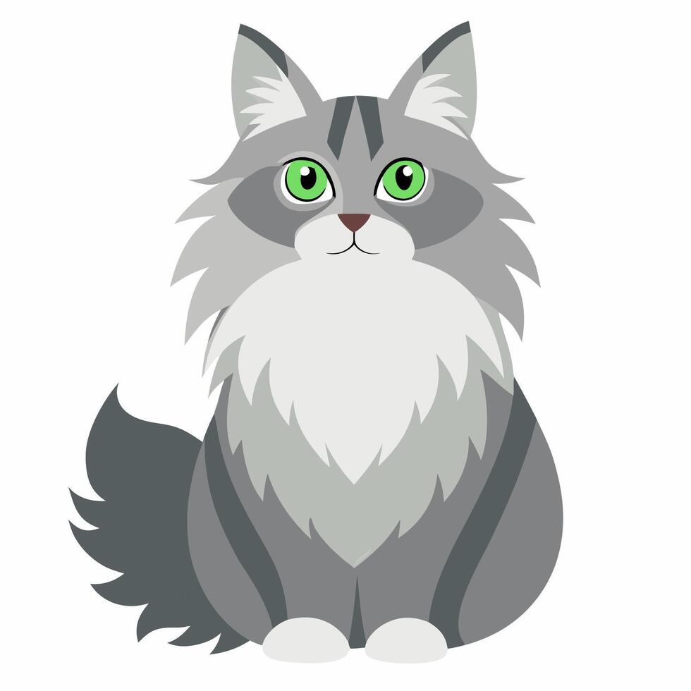 Cute cartoon grey cat isolated on white background. Suitable for educational poster, logo, children's books and encyclopedias. Front view vector