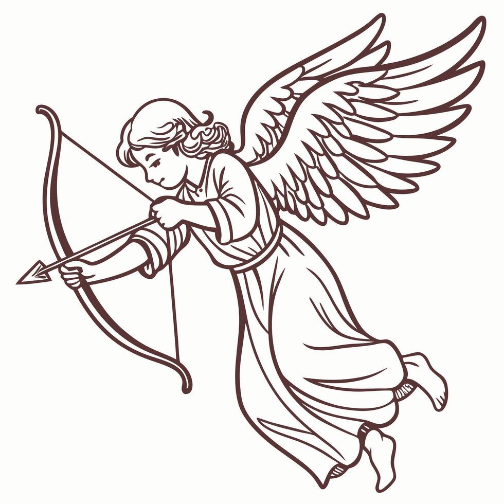 Angel with a bow. Cupid is a symbol of love. Picture for Valentine's Day and wedding. Suitable for logos, valentines, greeting card, invitation. Illustrations on a white background. vector