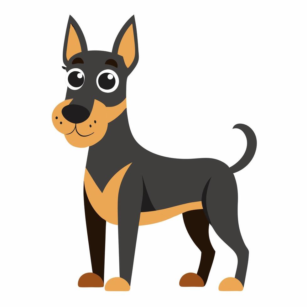 Cute cartoon puppy doberman isolated on white background. Suitable for educational poster, logo, children's books and encyclopedias. vector