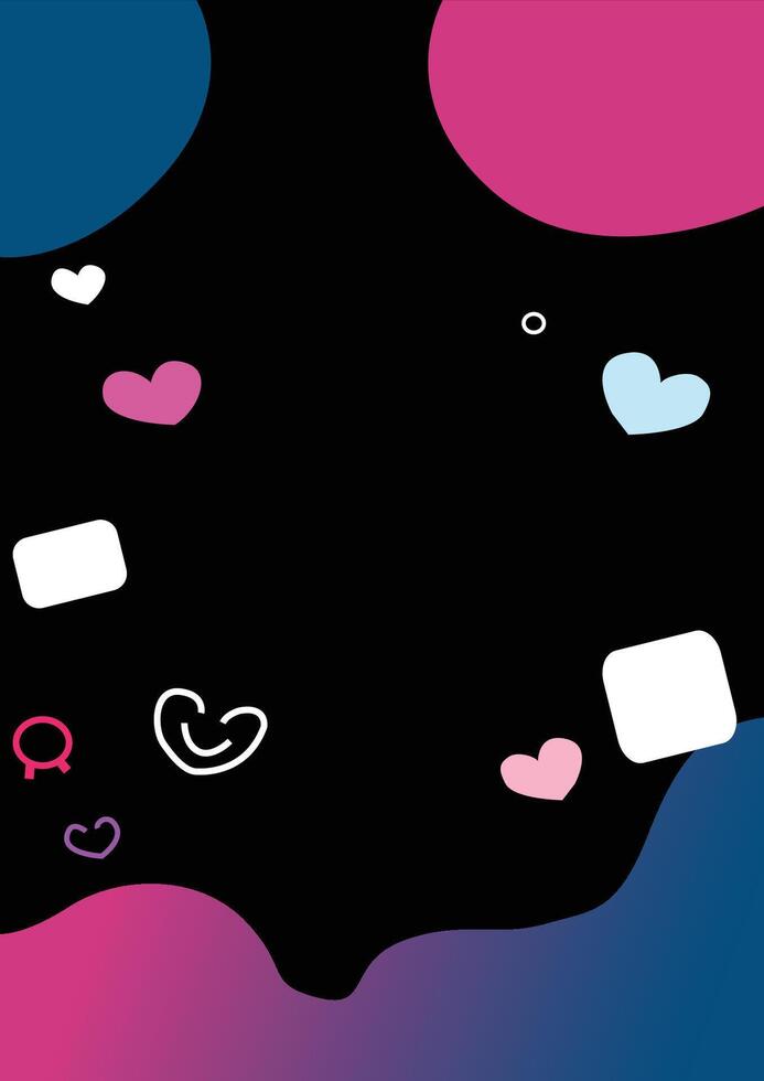 Colorful pink and blue hearts scattered on a black background, creating a vibrant and playful visual contrast. vector