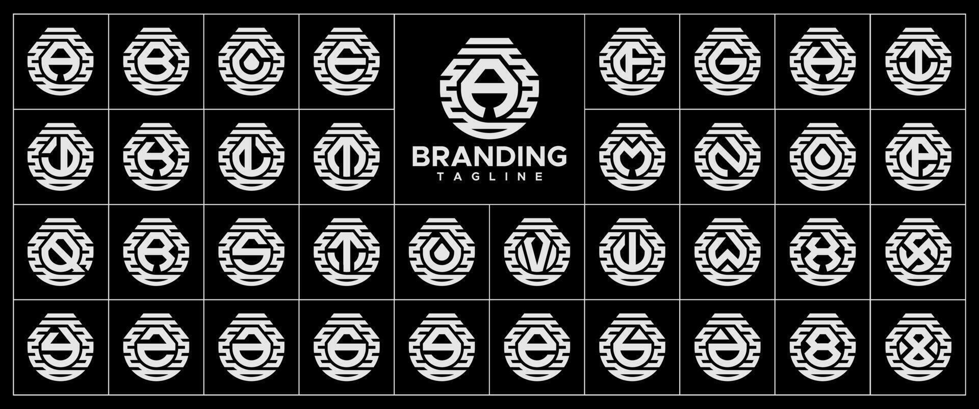 Stripe line abstract shield letter A-Z logo set vector