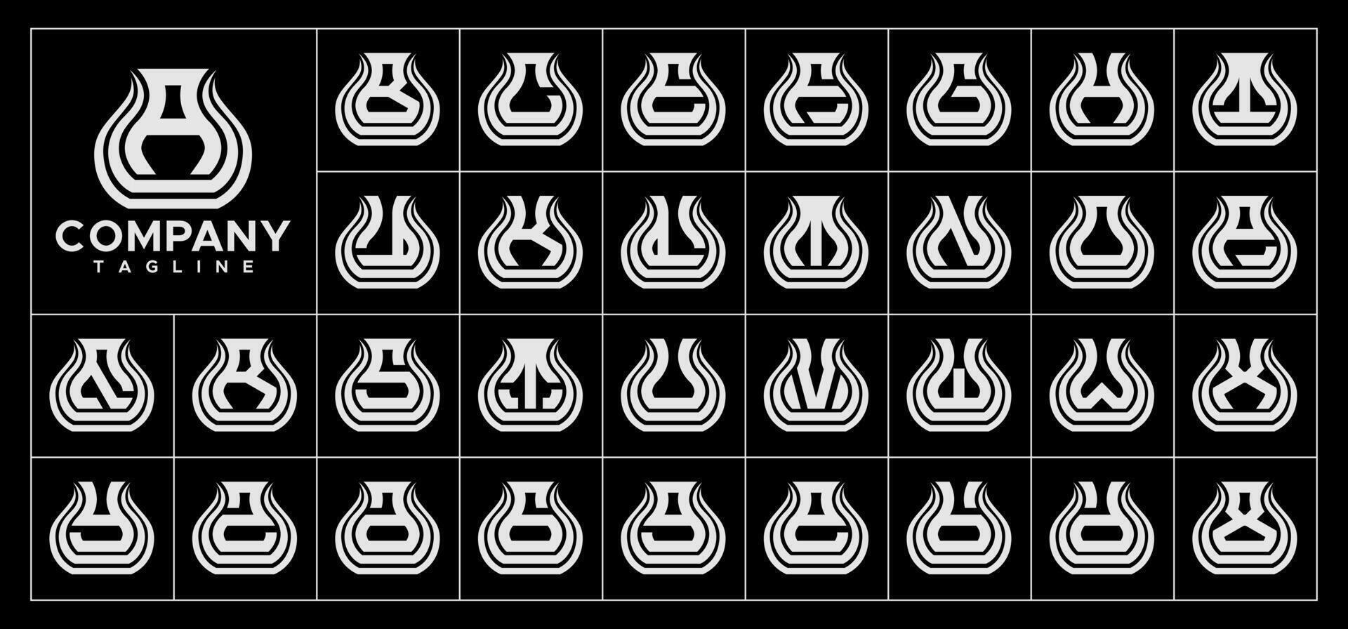 Simple line vase shape letter A-Z initial logo set vector