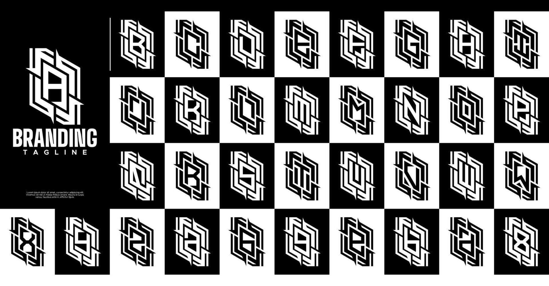 Modern digital abstract shape letter A-Z logo set vector