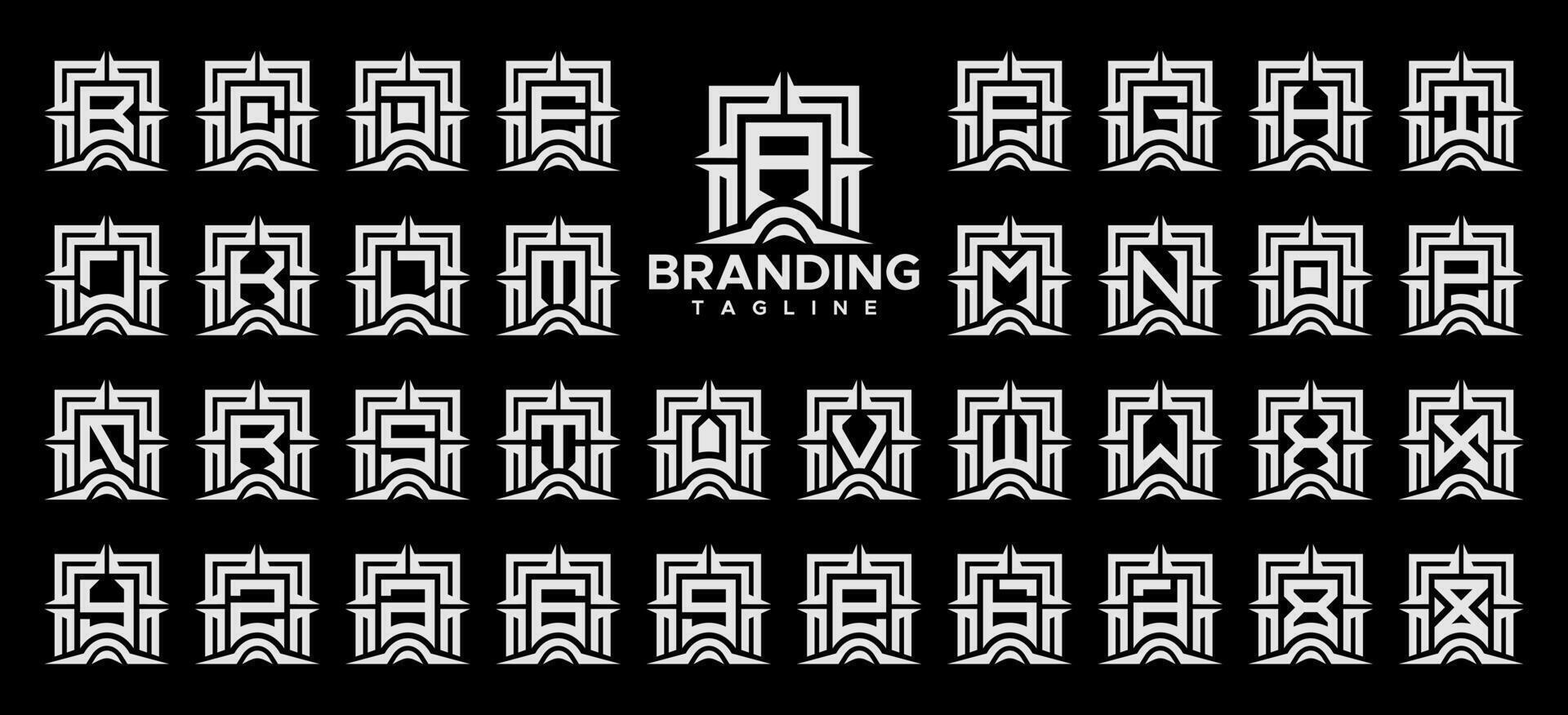 Ornate line compass square letter A-Z logo set vector