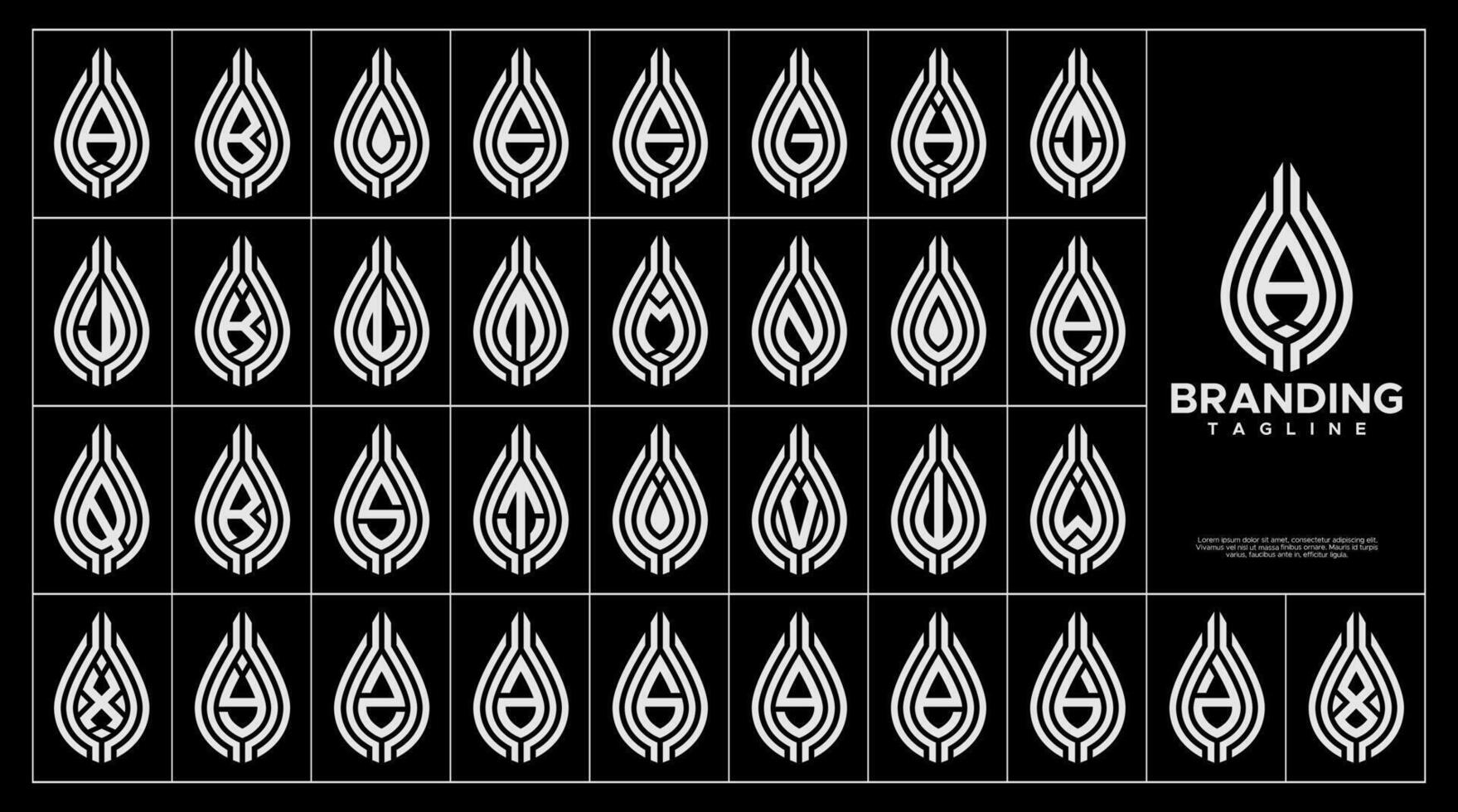 Modern line water or leaf letter A-Z logo set vector