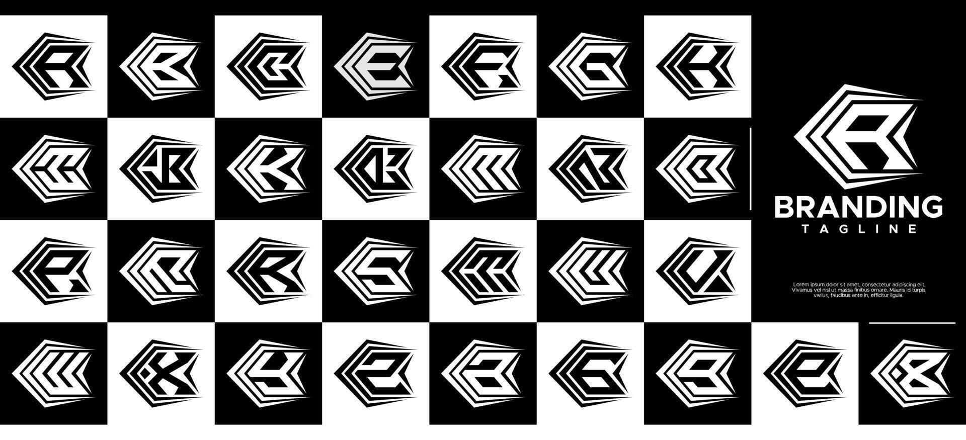 Sharp line arrow sport letter initial A-Z logo set vector