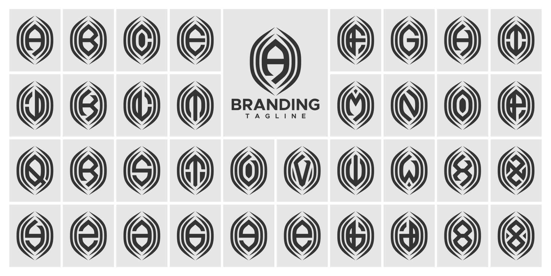 Sharp line nature leaf letter A-Z initial logo set vector