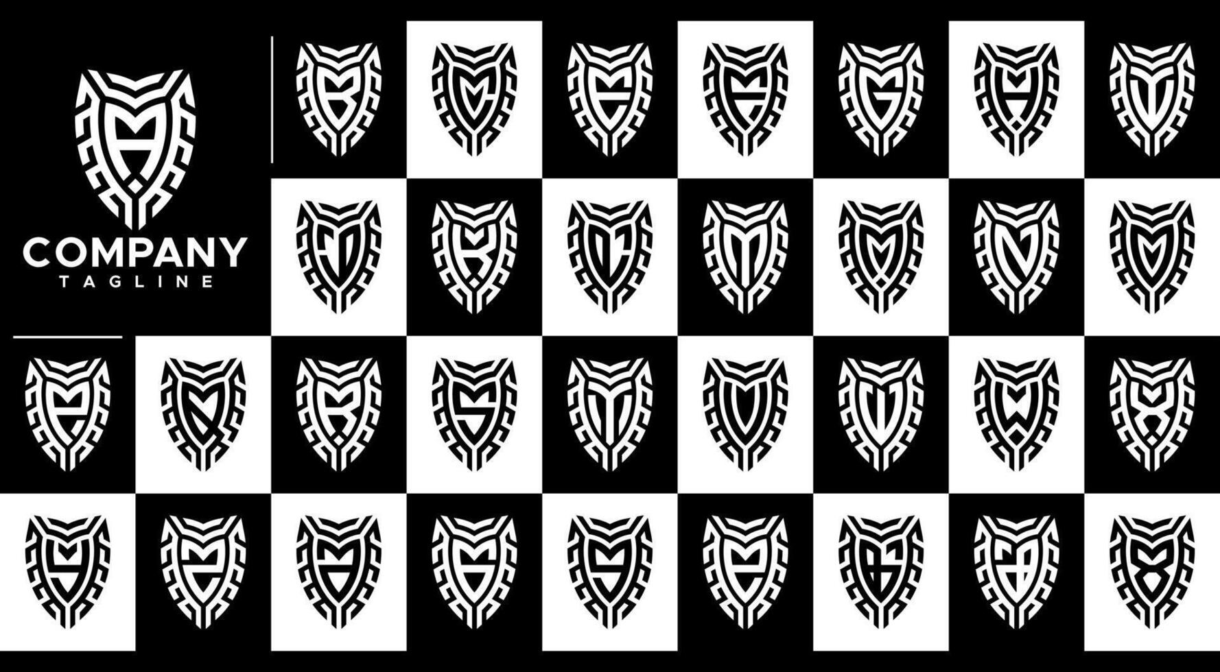 Stripe line shield initial A-Z letter logo set vector