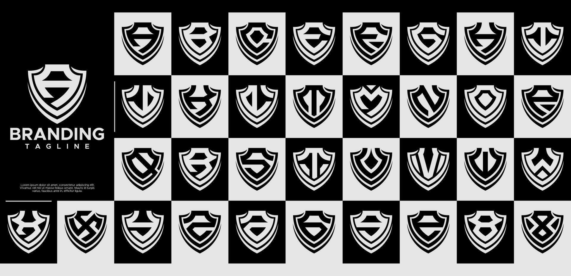 Line security shield letter A-Z initial logo set vector