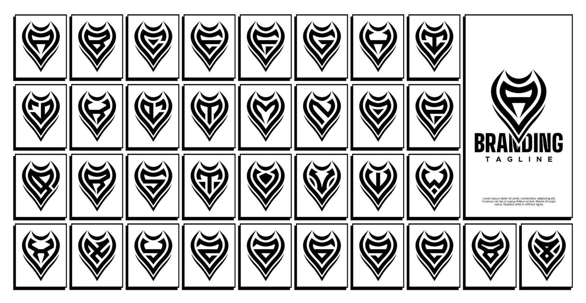Luxury security shield initial letter A-Z logo set vector