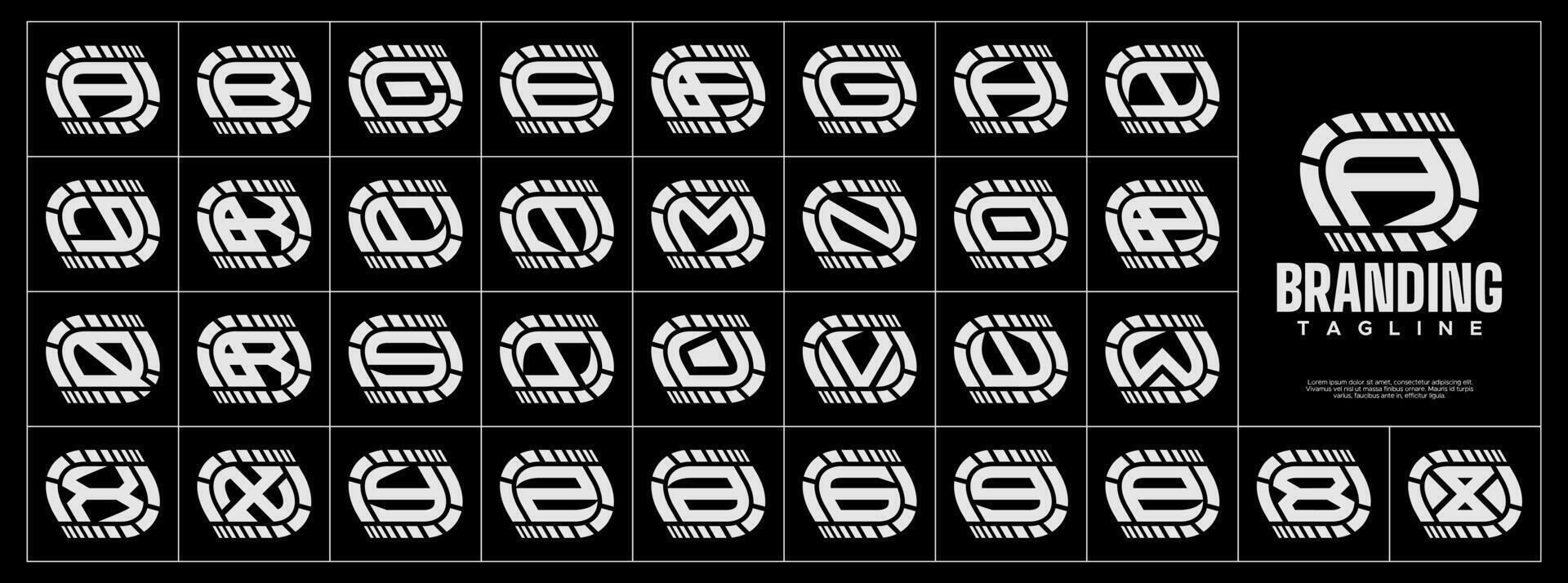 Stripe speed line abstract letter A-Z logo set vector