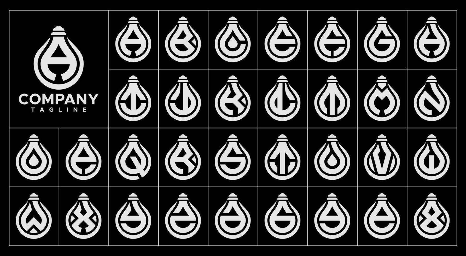Luxury line bulb lamp letter A-Z monogram logo set vector