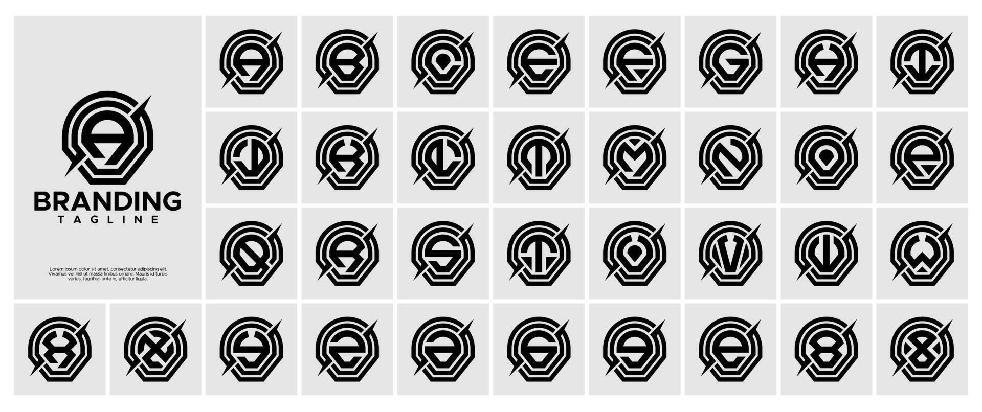 Modern cut line abstract letter A-Z logo bundle vector