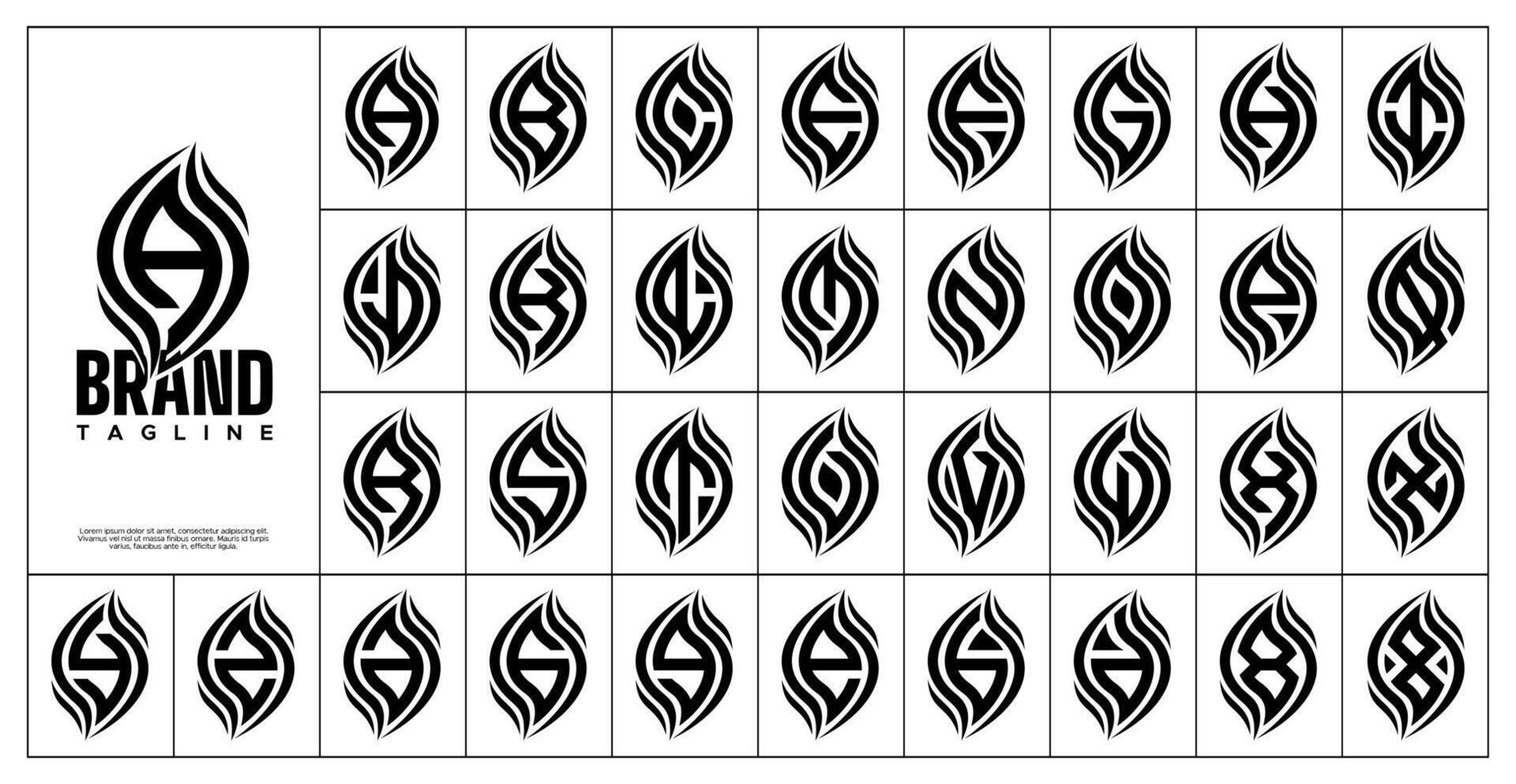 Line hot fire or leaf initial letter A-Z logo set vector