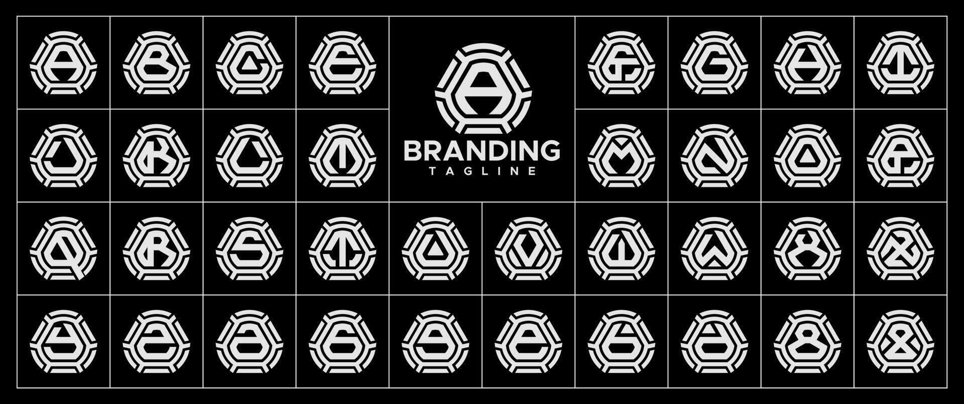 Technology line round triangle letter A-Z logo set vector