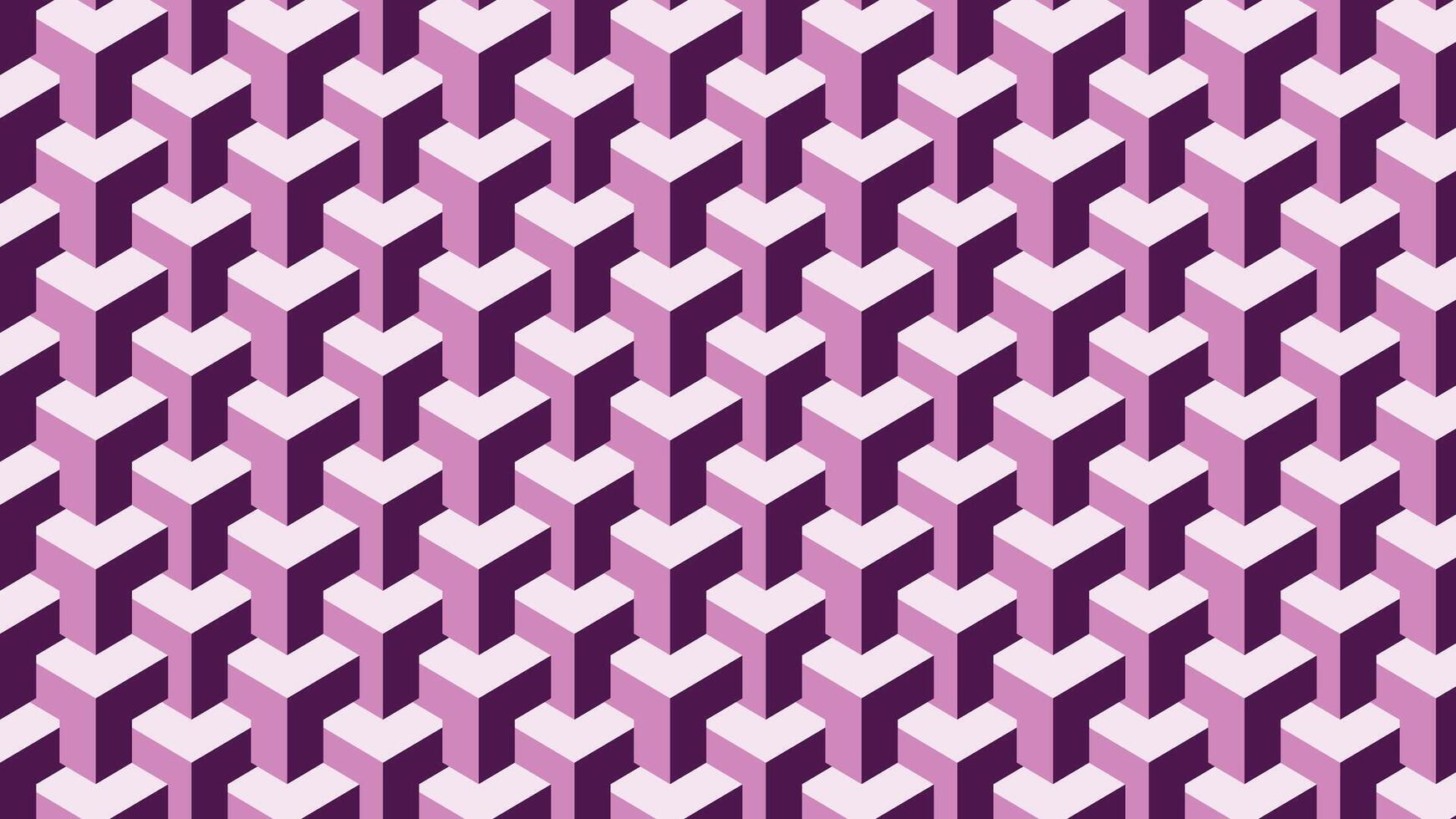 Unique geometric pattern featuring repeated purple heart shapes with a three-dimensional effect, creating a bold and abstract visual appeal, ideal for design projects, backgrounds. vector