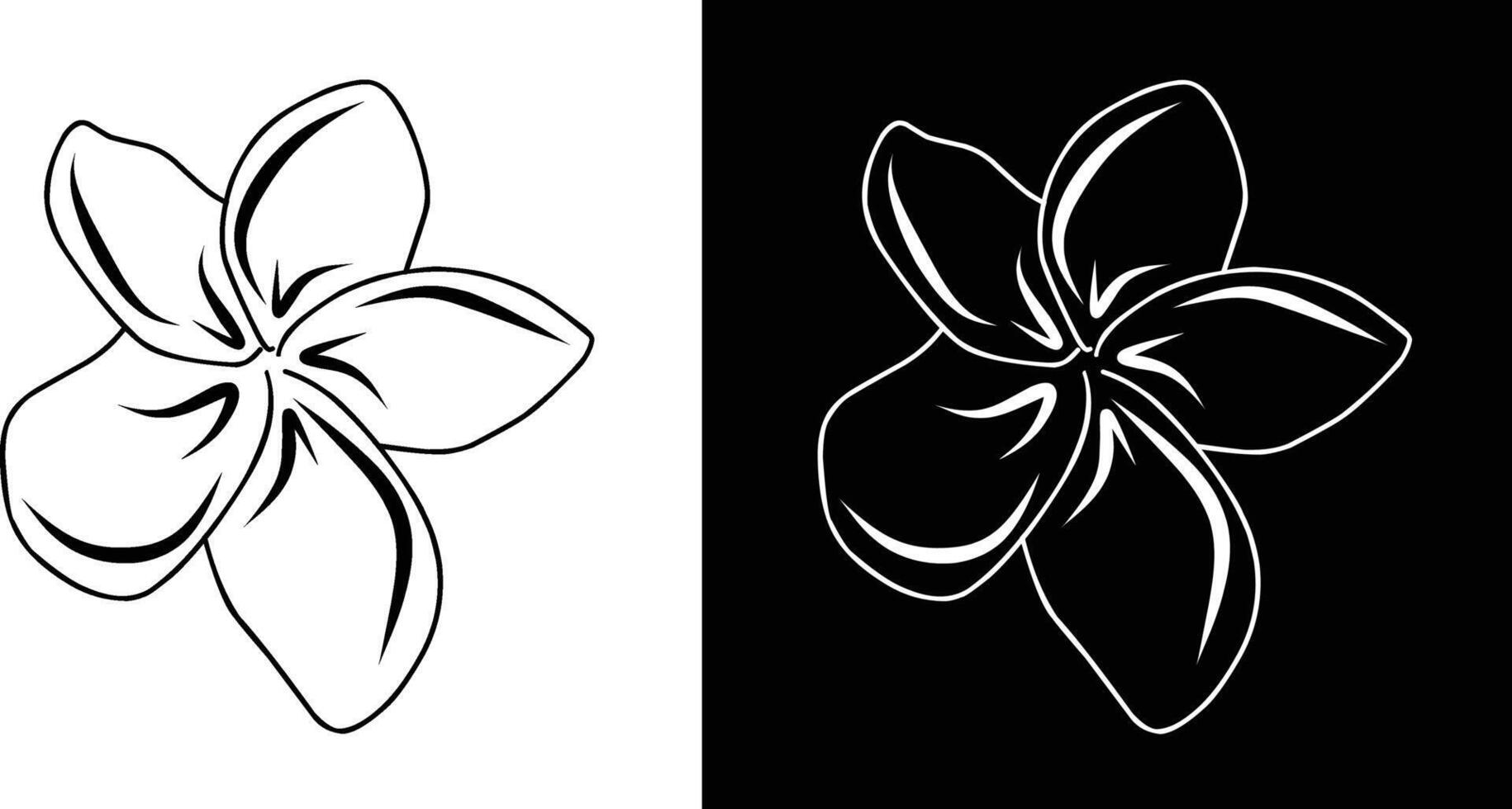 Illustration of Plumeria Flower Silhouette on Black and White Backgrounds vector