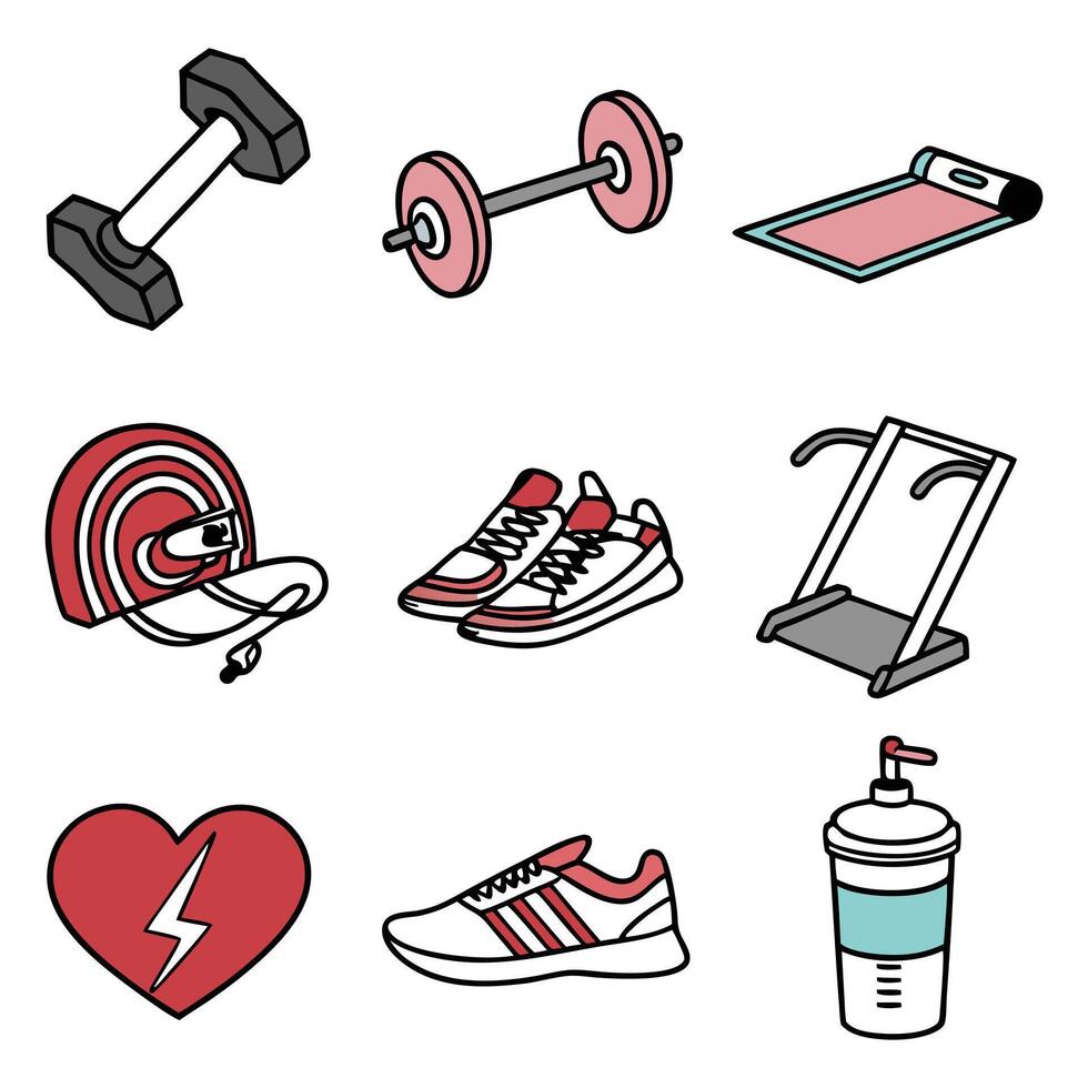 Gym Icons Set Style Element White Background vector