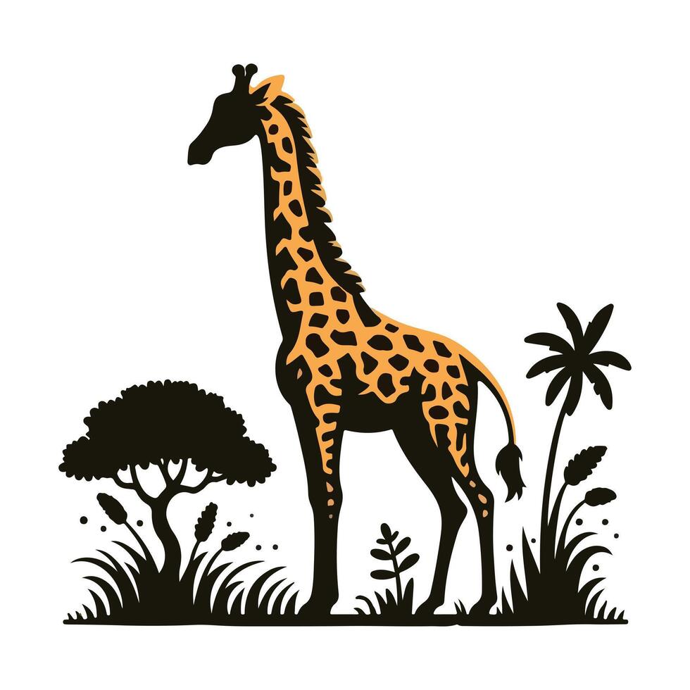 Giraffe Silhouettes Clip Design Cartoon Style vector