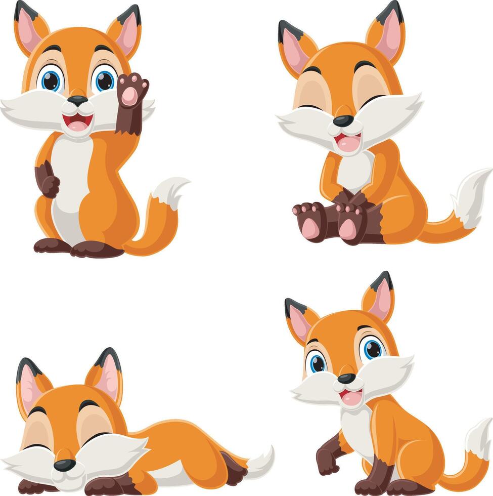 Set of cute little fox cartoon vector