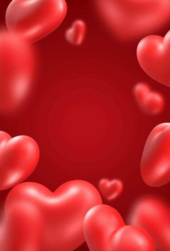 Background with 3D heart icon, Valentine Day vertical vector