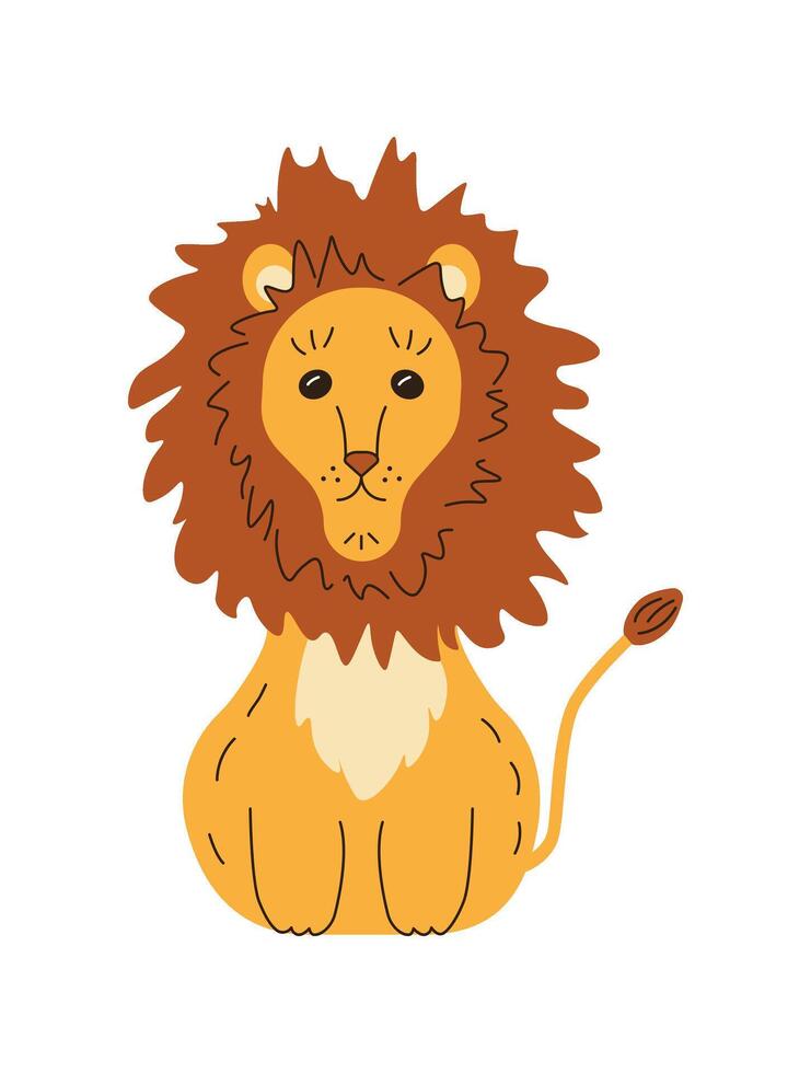 Cute isolated colorful lion icon. Children's illustration for design and prints, cards, posters, stickers. African character vector