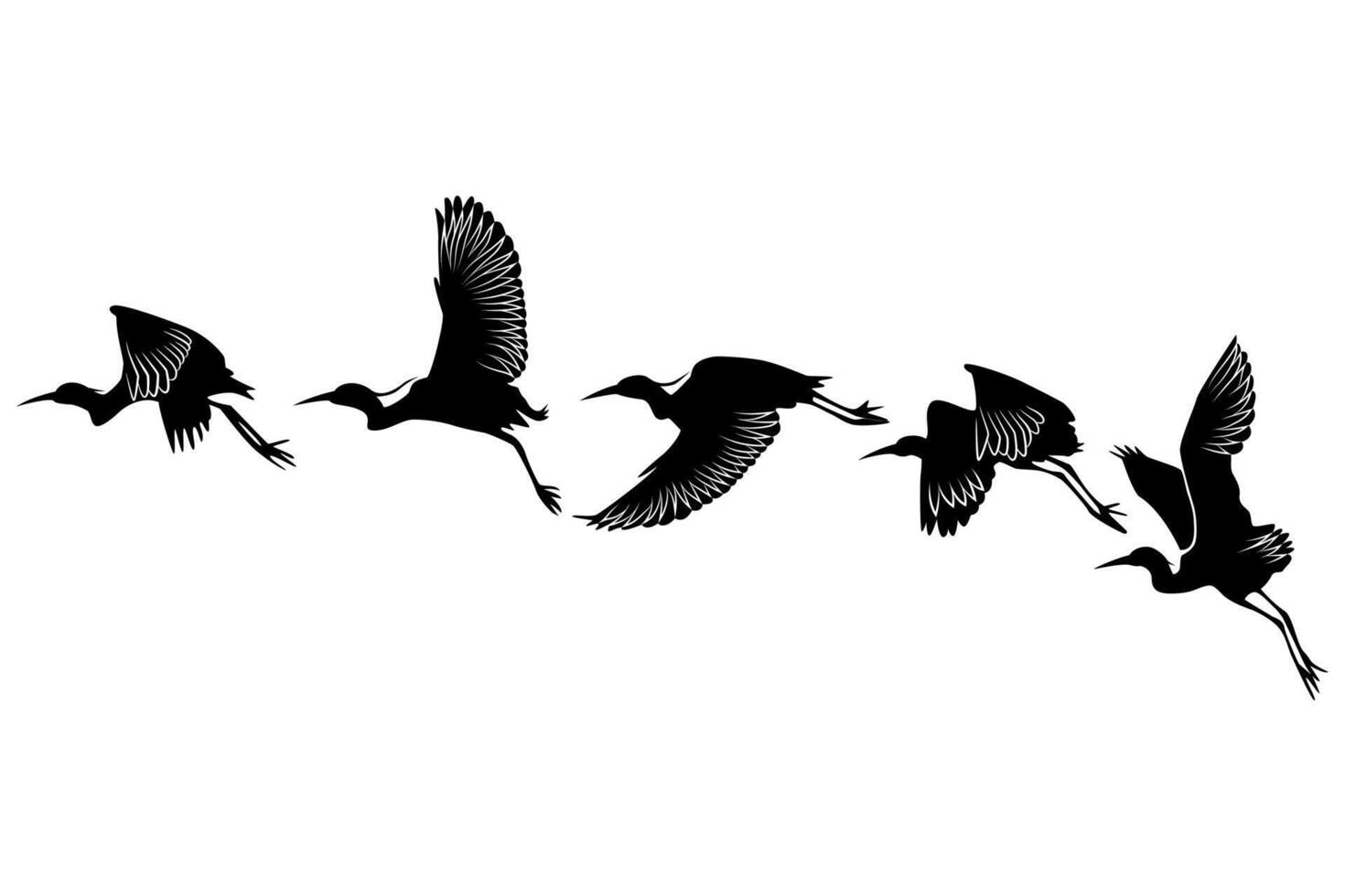 Heron migratory bird group flying in horizon silhouette illustration vector