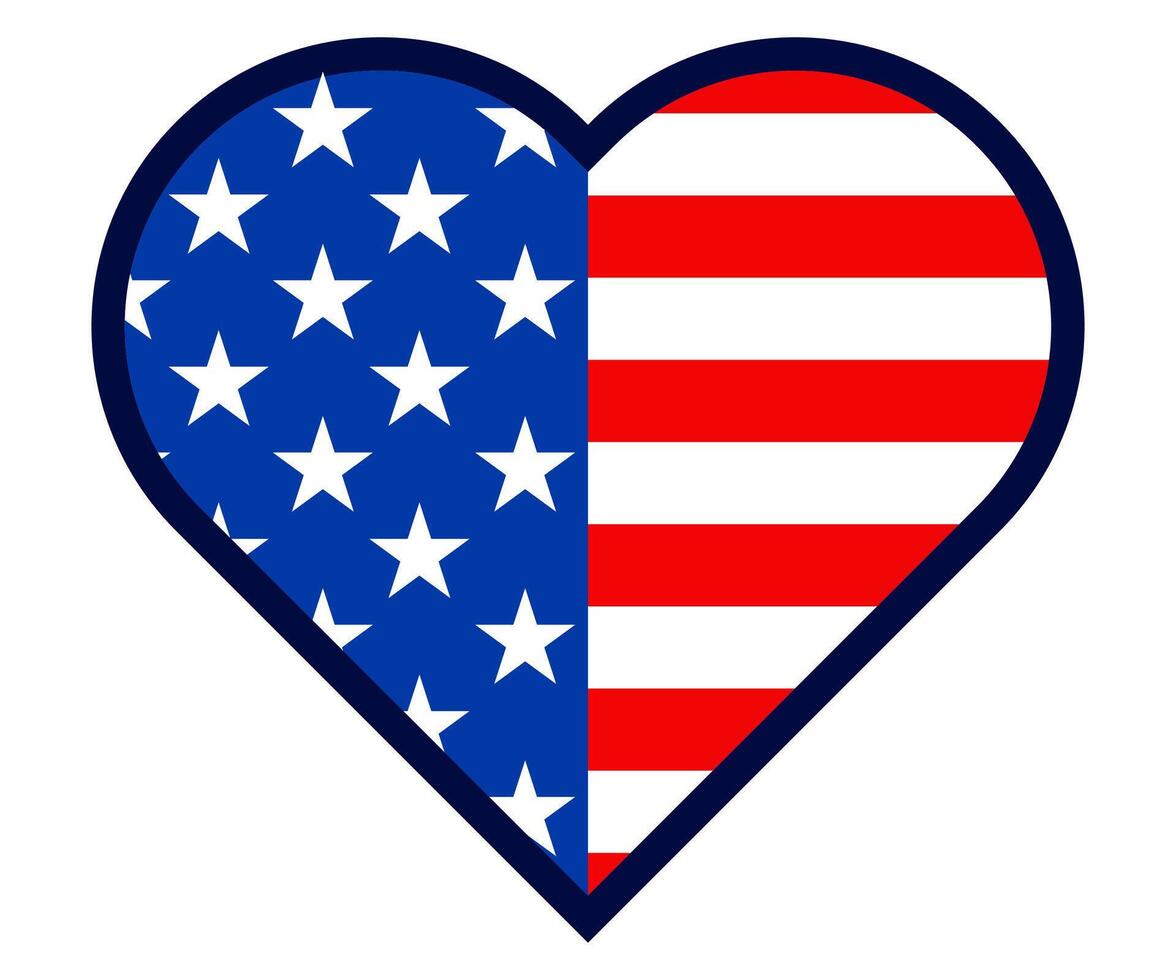 American flag in heart shape flat design illustration vector