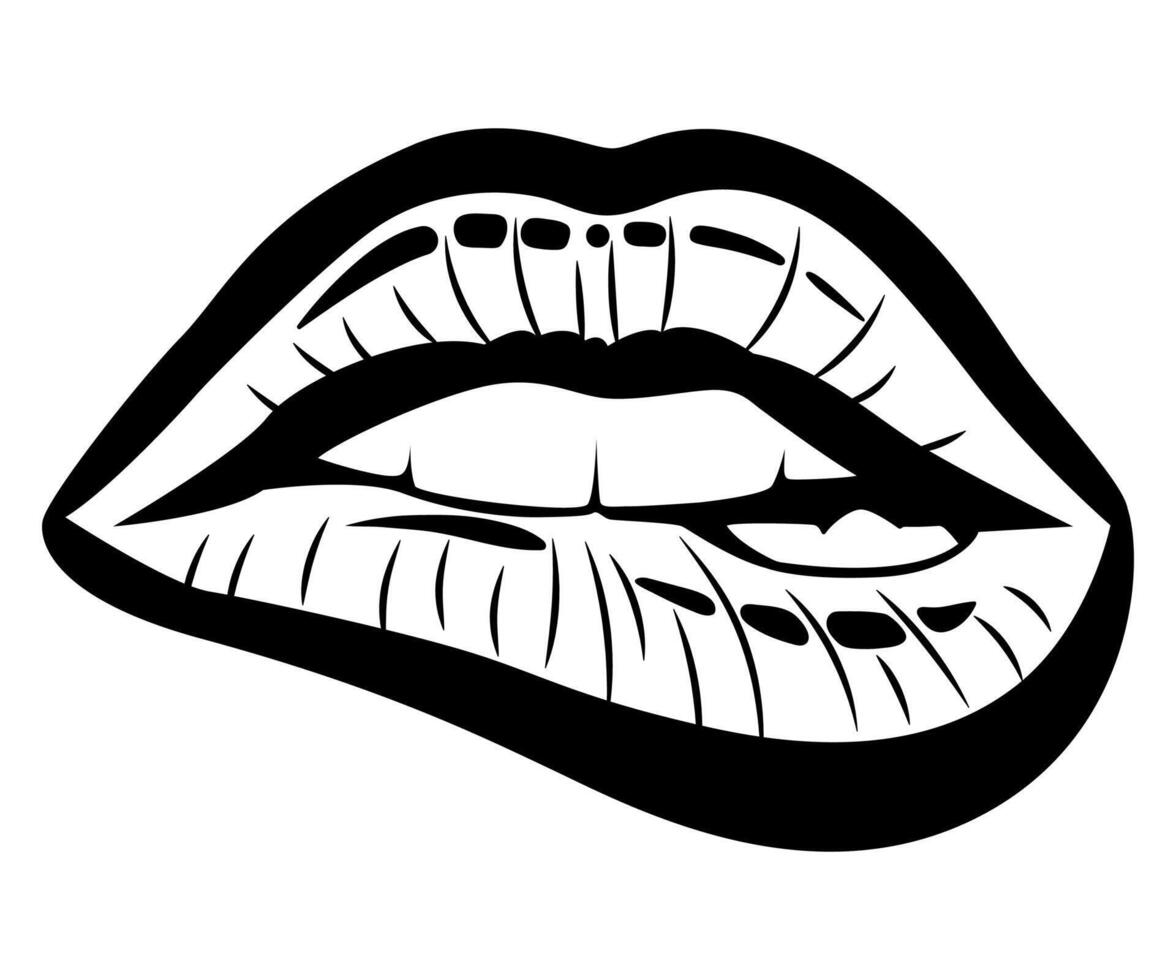 Lips female expression black and white illustration vector