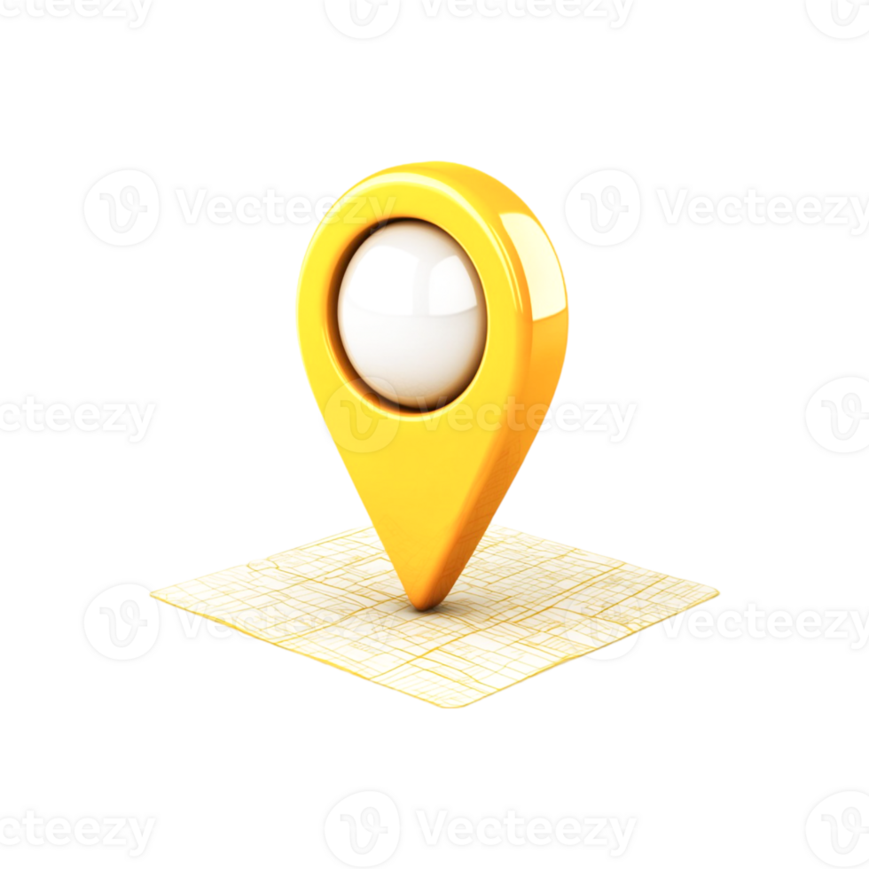 Yellow Location Pin on Map Navigation App Design, png